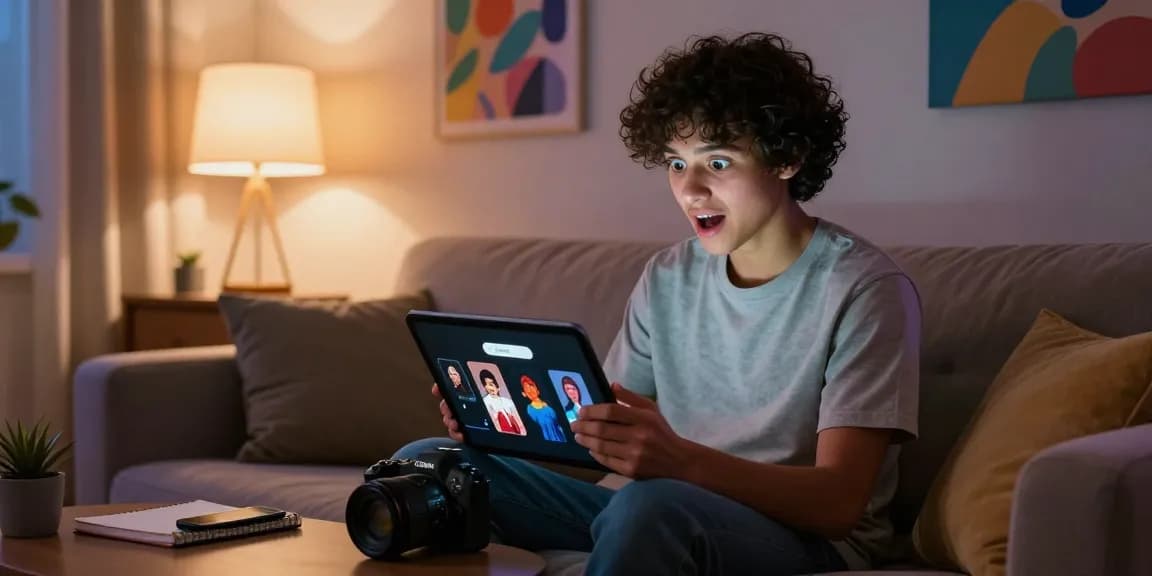 Engaging user experiencing ai nsfw chat on a tablet in a cozy setting.