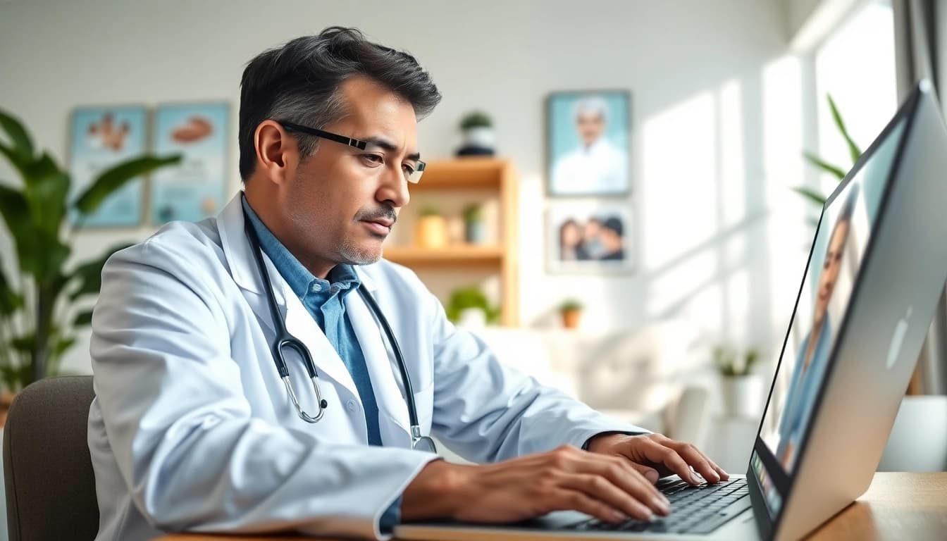 Experience an online urgent care doctor visit with a caring physician in a virtual consultation.