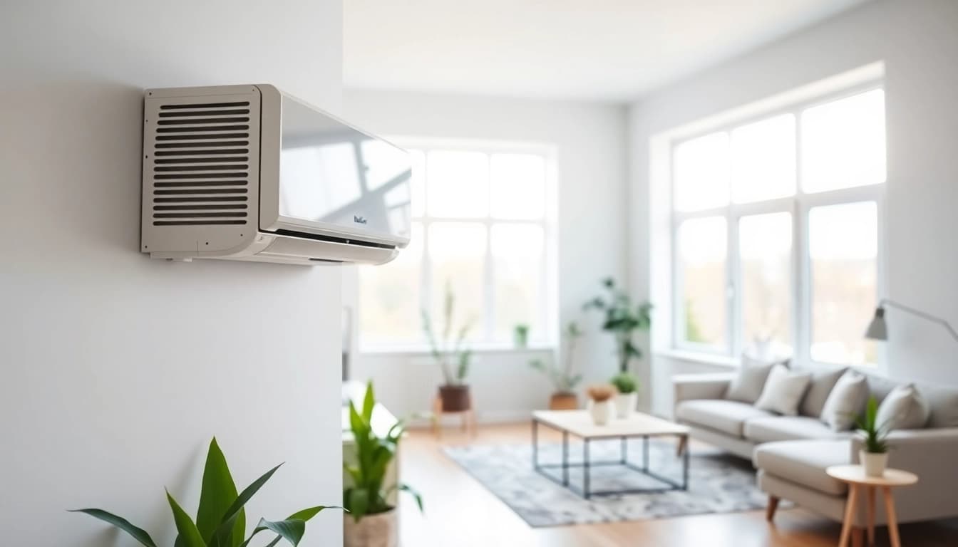See the Daikin mini split AC unit elegantly enhancing a modern living room's comfort and style.