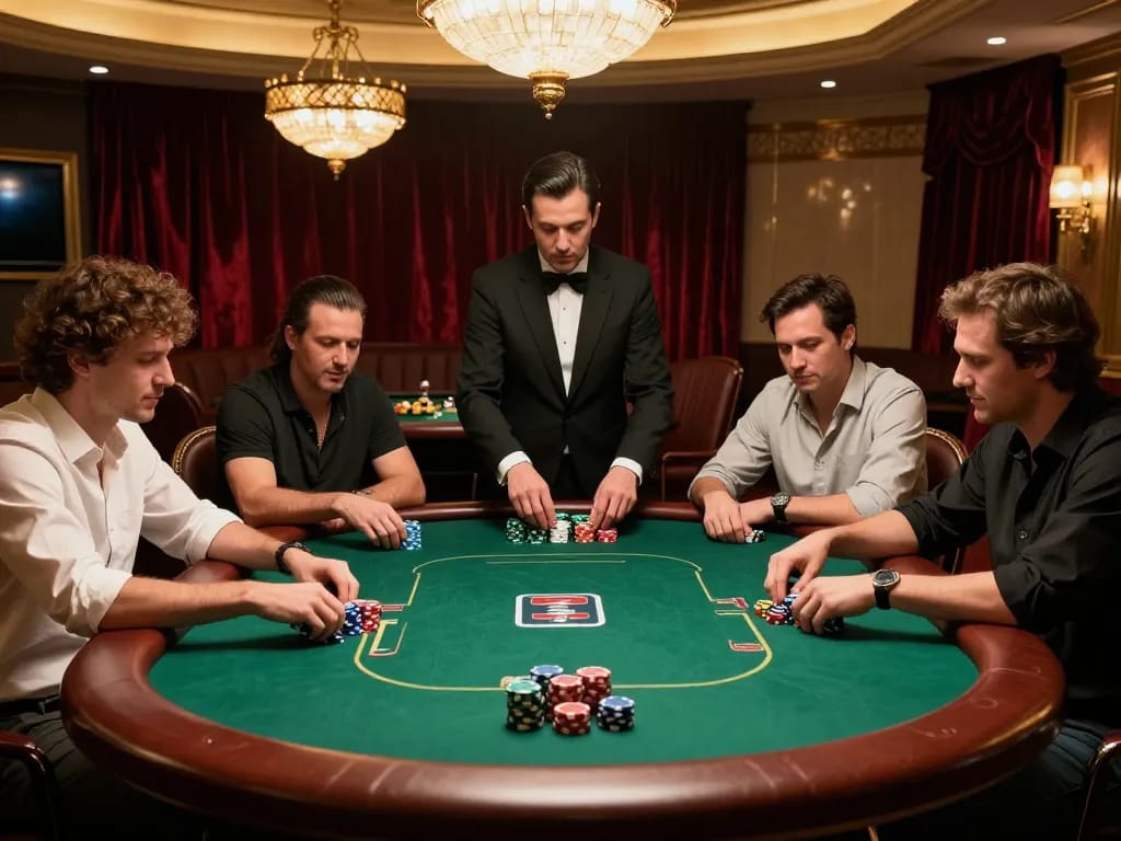 Players at a poker table embrace strategy and excitement at AMAN788 recommended casino.