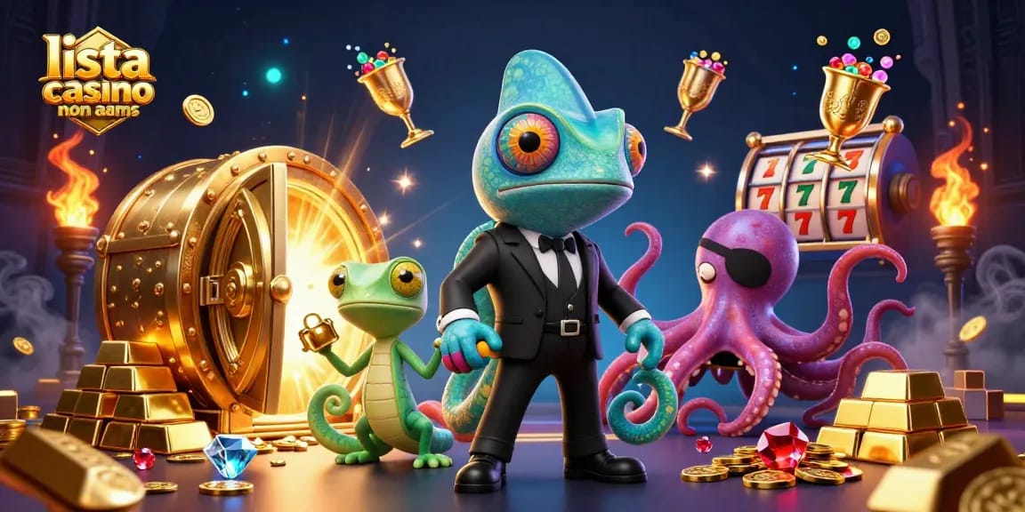 Interagisci con l'illustrazione della lista casino non aams che mostra un'azione vivace del casinò e dinamici elementi di gioco.