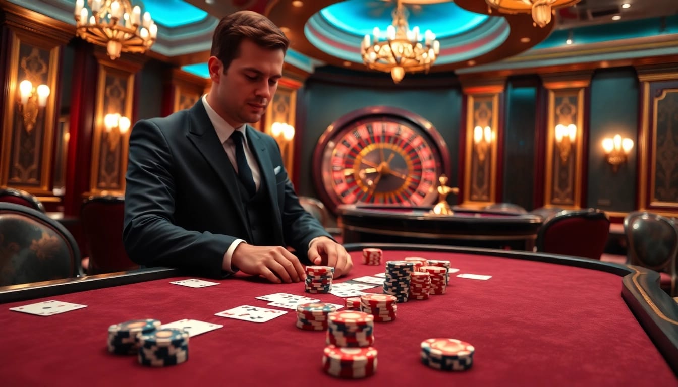 Experience an electrifying poker game at HB88 casino with vibrant chips and cards.