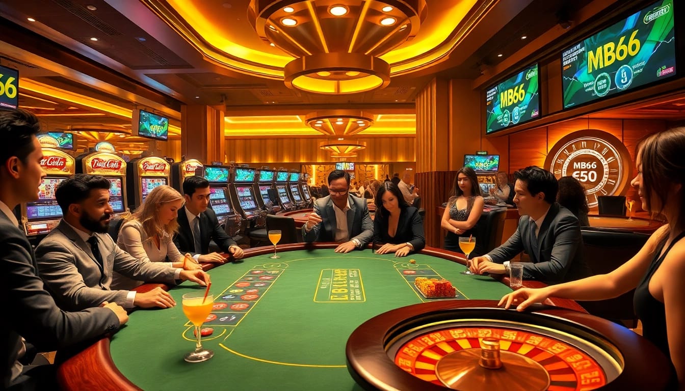 Players at a high-stakes poker table enjoying their time at MB66 Casino.