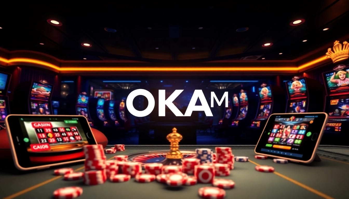 Players engaging with the luxurious OKATM online gambling platform filled with casino games.