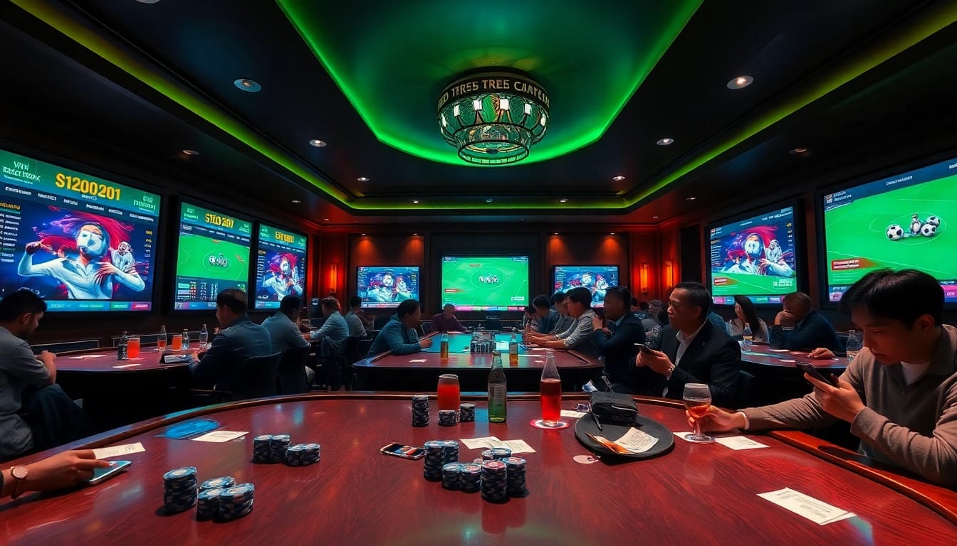 Situs Judi Bola Resmi showcases a lively sports betting atmosphere with enthusiastic bettors placing wagers.