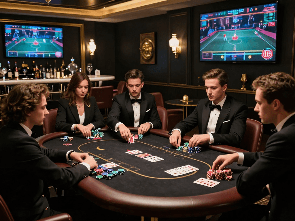Gaming lounge scene at https://rokok88hitam.com illustrating elegance and high stakes.