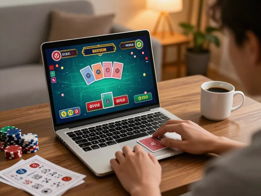 Player enjoying online casino with Vmax ok interface, focusing on strategy and gameplay