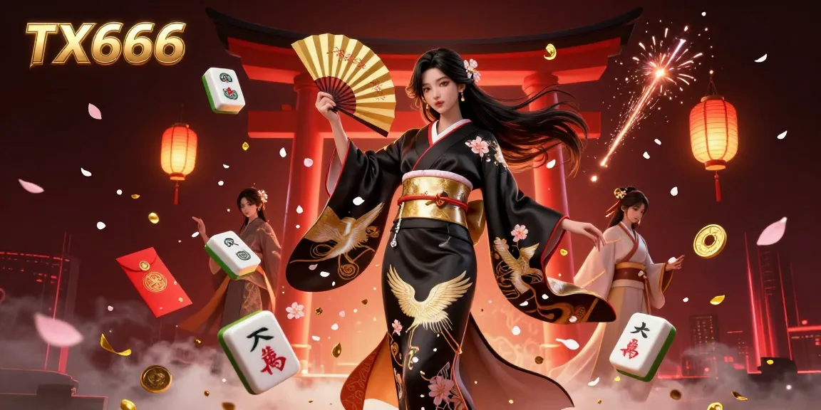 Experience the excitement of TX666 with dynamic digital casino action, showcasing vibrant gaming elements and elegant characters.