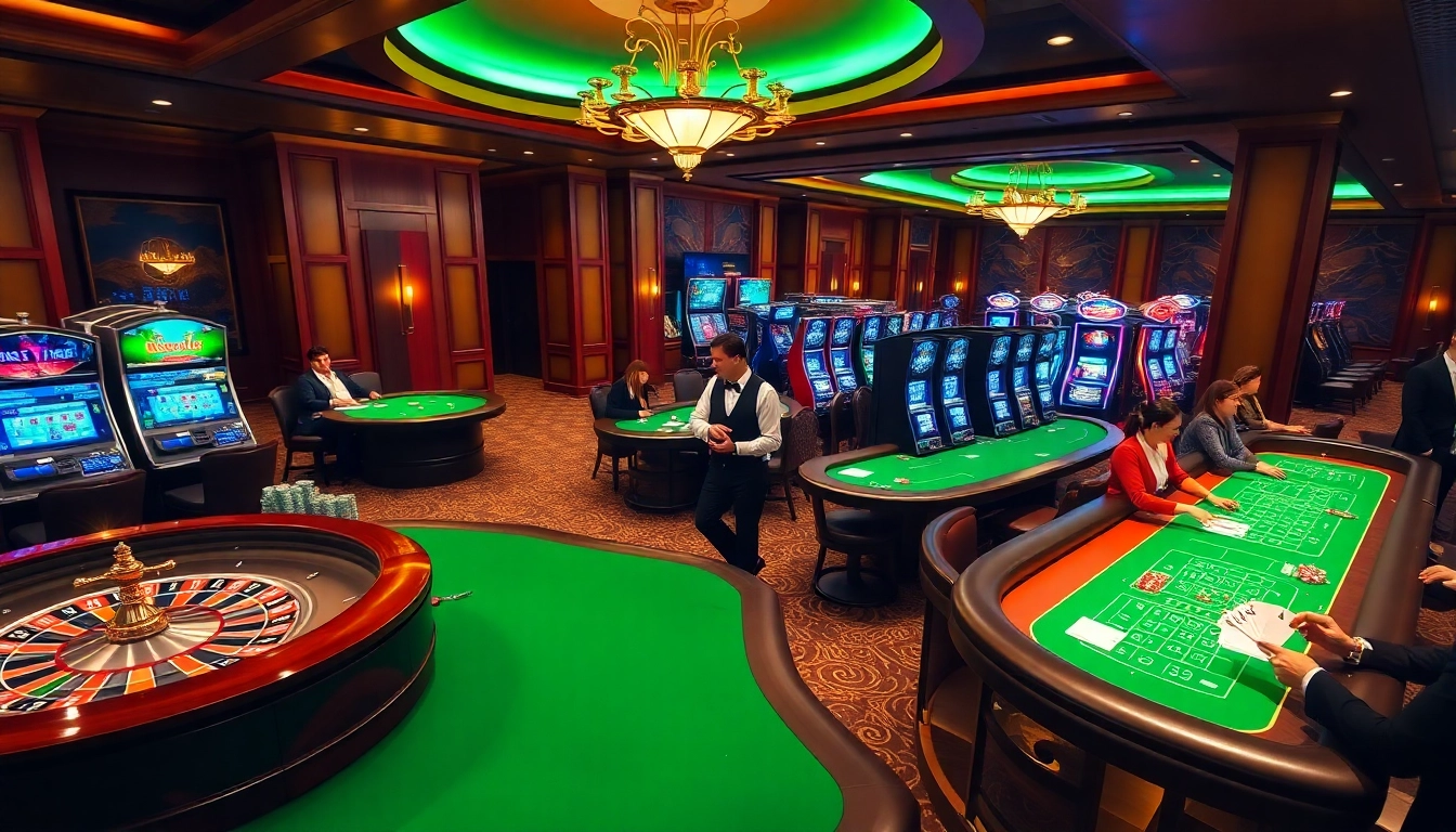 Players enjoying a thrilling game experience at https://sx88.gold/ with vibrant tables and slot machines.