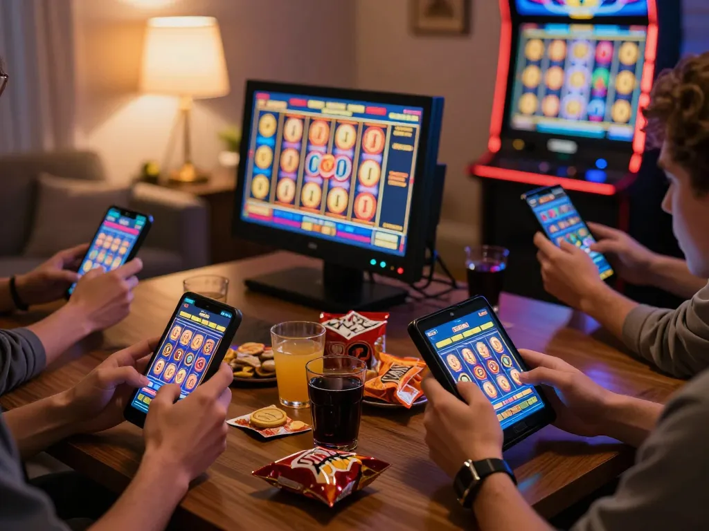 Sparking excitement in situs slot mahjong as players engage with colorful online slots in a cozy setting.