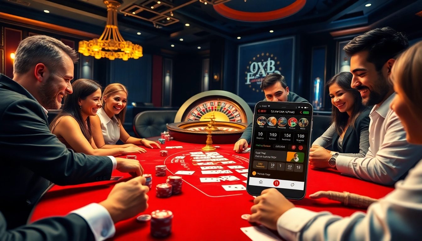 Players experiencing live gameplay at an oxbet mobi casino table, showcasing excitement and luxury.