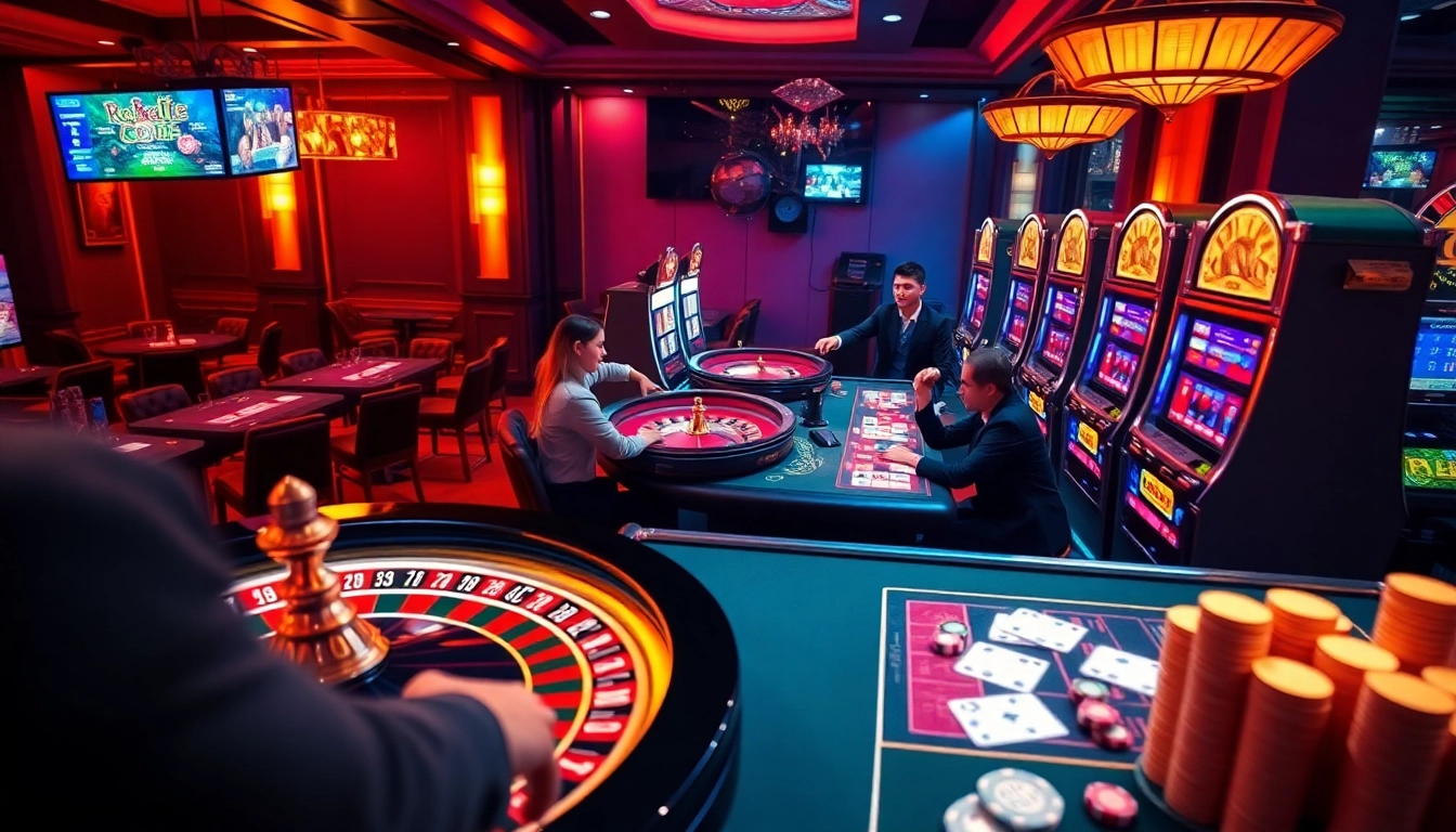 Players engaging at glamorous casino tables while accessing link xx88, featuring vibrant lights and gaming action.