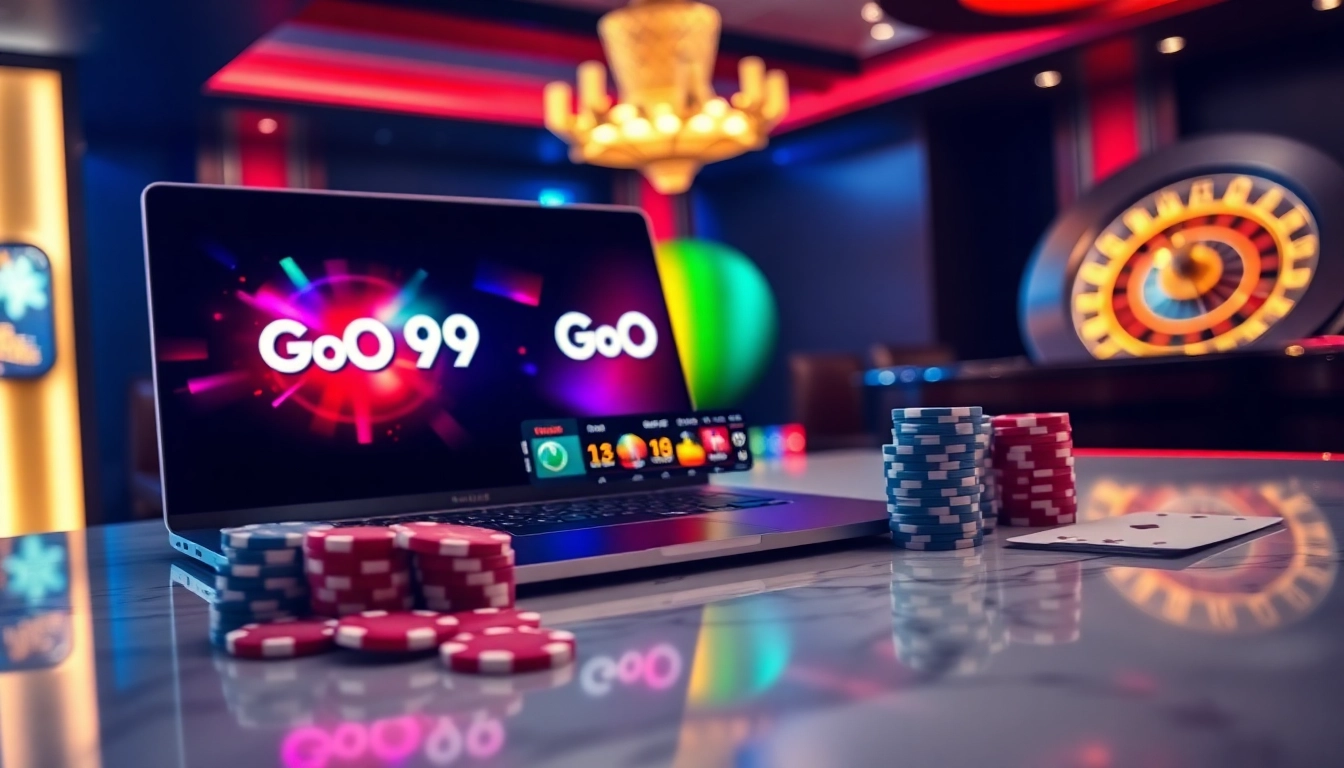 Experience excitement at Go 99 with a vibrant casino scene including poker chips and roulette.