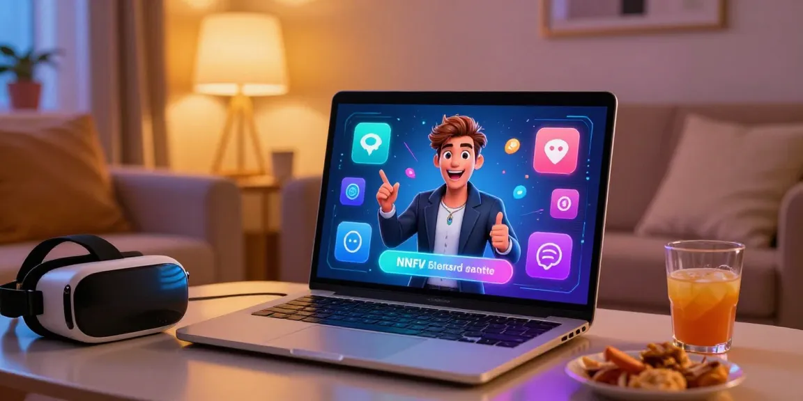 Exciting NSFW AI interaction scene featuring engaging character in a stylish room with laptop and immersive elements.