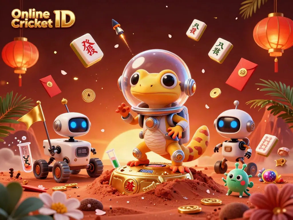 Experience Online Cricket ID with a vibrant 3D scene showcasing fun gambling elements for bettors.