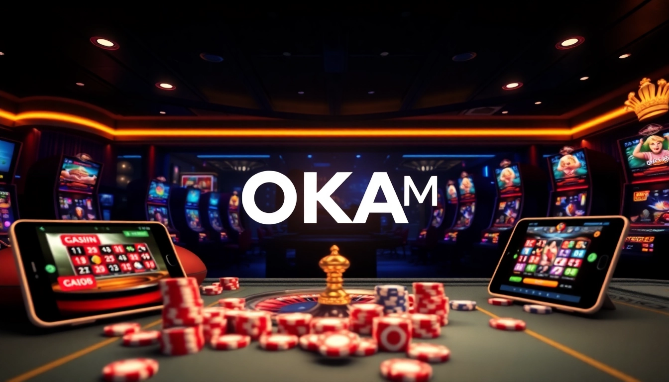 Players engaging with the luxurious OKATM online gambling platform filled with casino games.