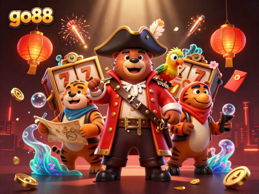 Join the adventure at go88 with a lively casino scene featuring vibrant gaming elements.