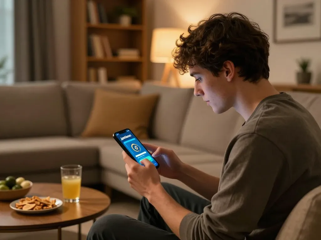 Experience strategic gaming with the Jeetbuzz Download App in a cozy home setup.