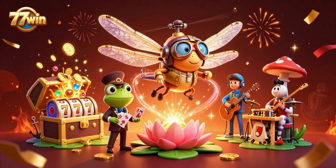 Experience thrilling gaming at 77win with a vibrant casino scene featuring unique characters and exciting elements.