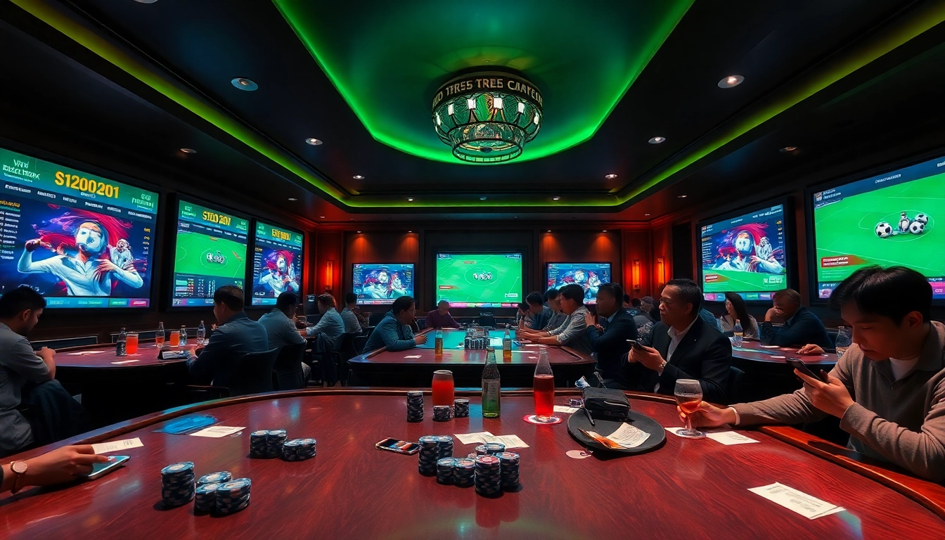 Situs Judi Bola Resmi showcases a lively sports betting atmosphere with enthusiastic bettors placing wagers.