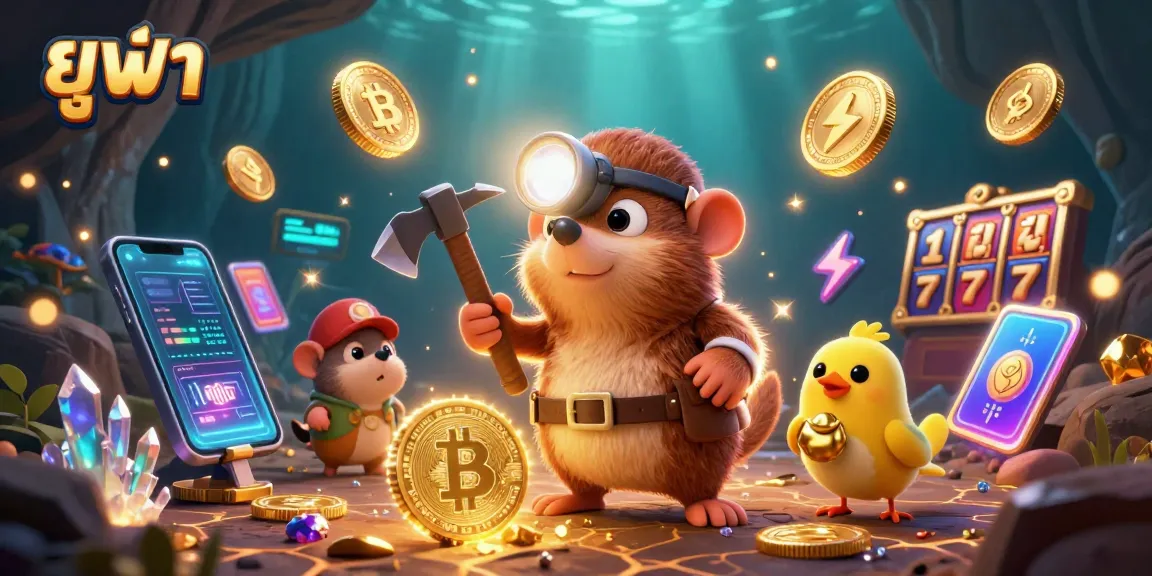 Engage with the thrilling world of ยูฟ่า as a cartoon mole discovers treasures in a vibrant mining scene.