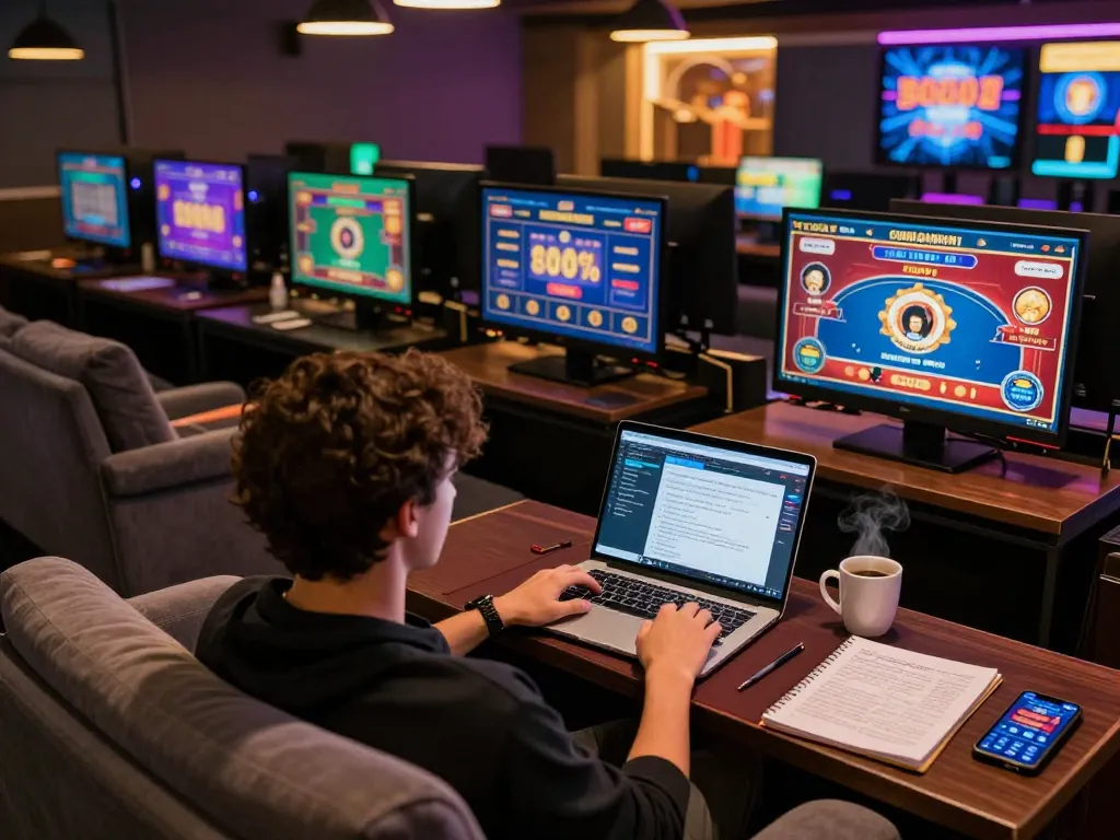 Pemain yang terlibat menikmati permainan poker online dan slot di platform uxplora dalam lingkungan rumah yang nyaman.