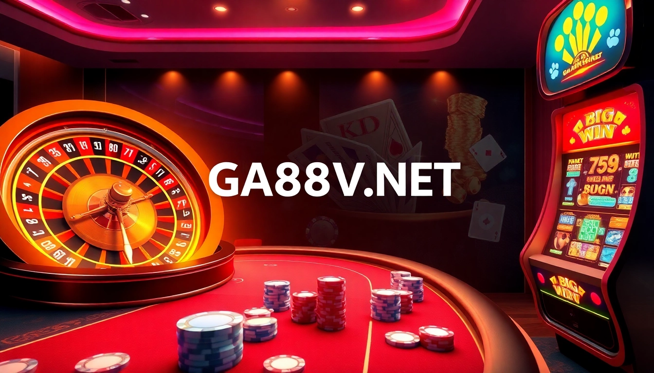 Engage in thrilling online gambling at GA888V.NET with vibrant roulette wheels and poker tables.