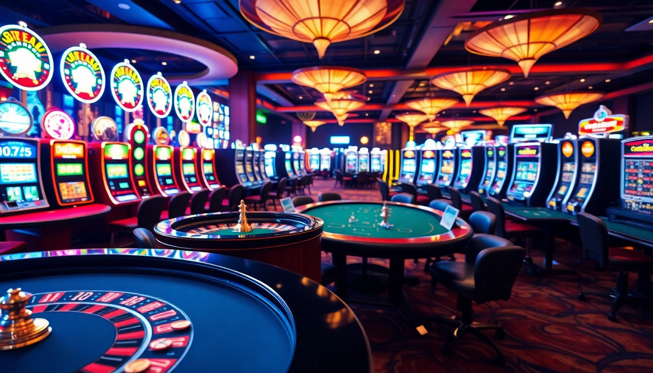 Spielen im casino-spiele de mit lebendigen Lichtern und eleganten Tischen.