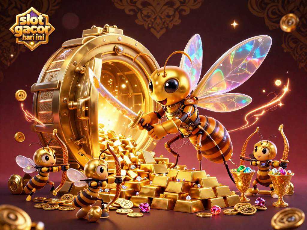 Experience thrilling wins at slot gacor hari ini with captivating 3D casino illustration of gold and excitement!