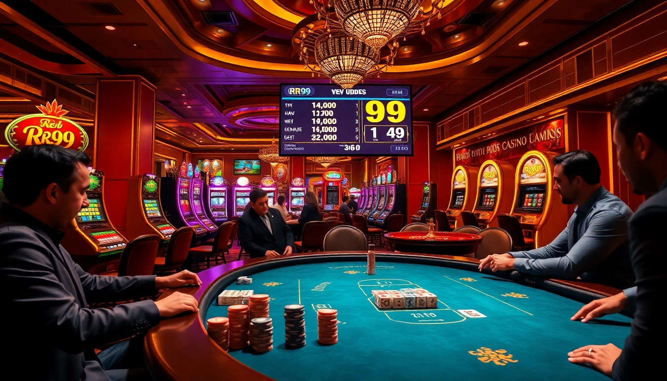 Experience the thrill of rr99 betting at an upscale casino filled with vibrant tables and excited players.