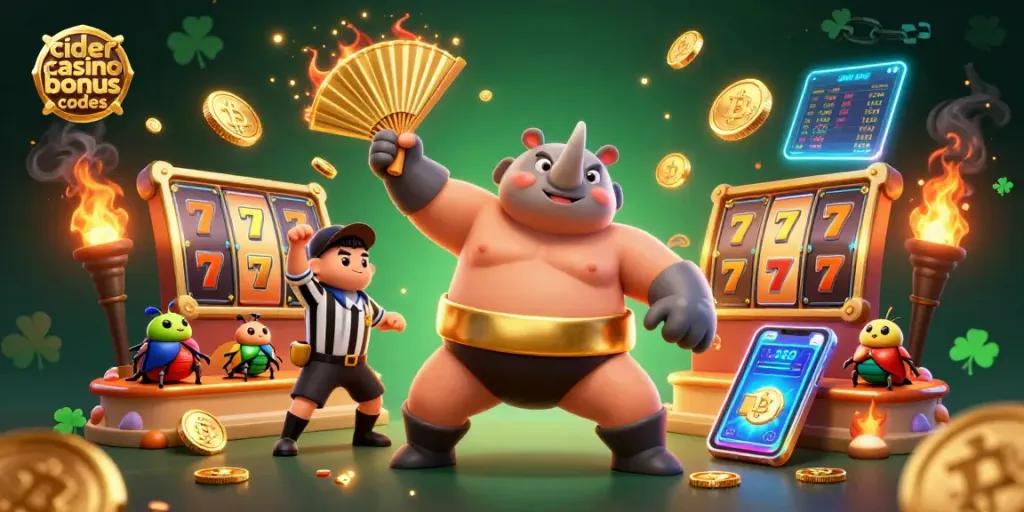 Experience thrilling gameplay with cider casino bonus codes while a sumo champion beetle creates gold coin excitement.