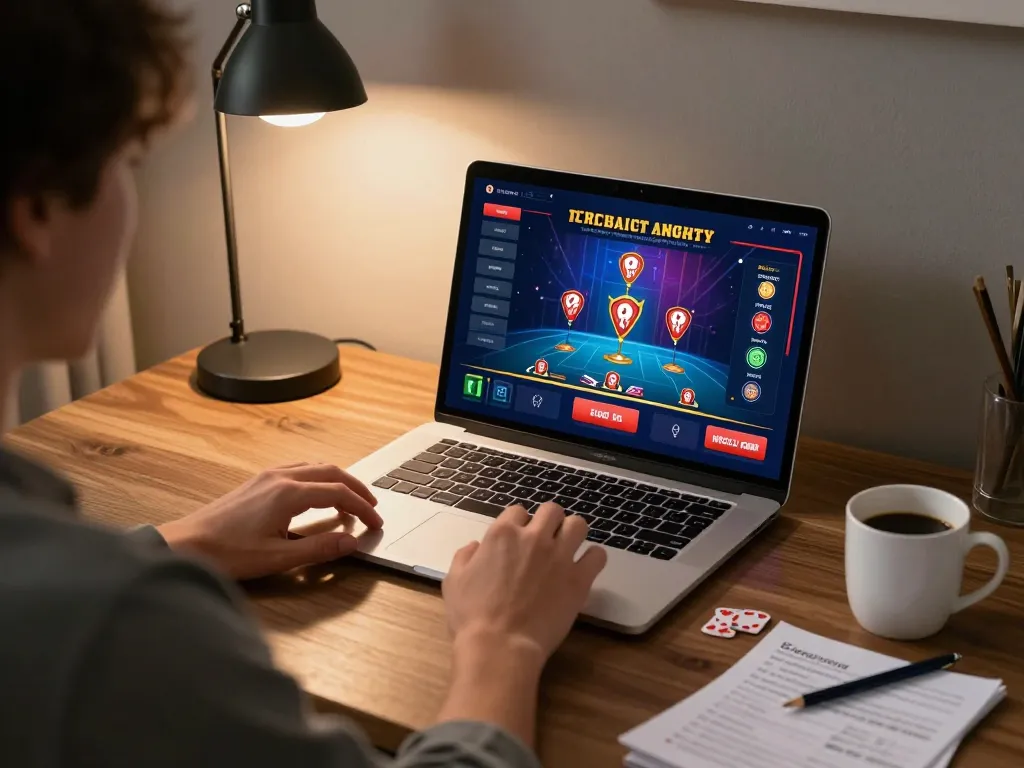 Enjoying a strategic game of blackjack at home, representing nhà cái uy tín with engaging online play.