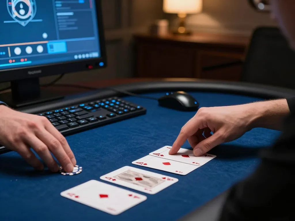 Player strategizing at 98win com poker table, focused on winning cards and online gameplay experience.