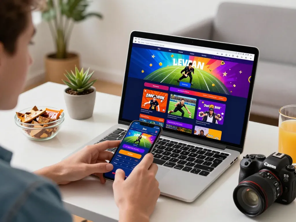 User engaging with the 3win online betting platform in a dynamic home office