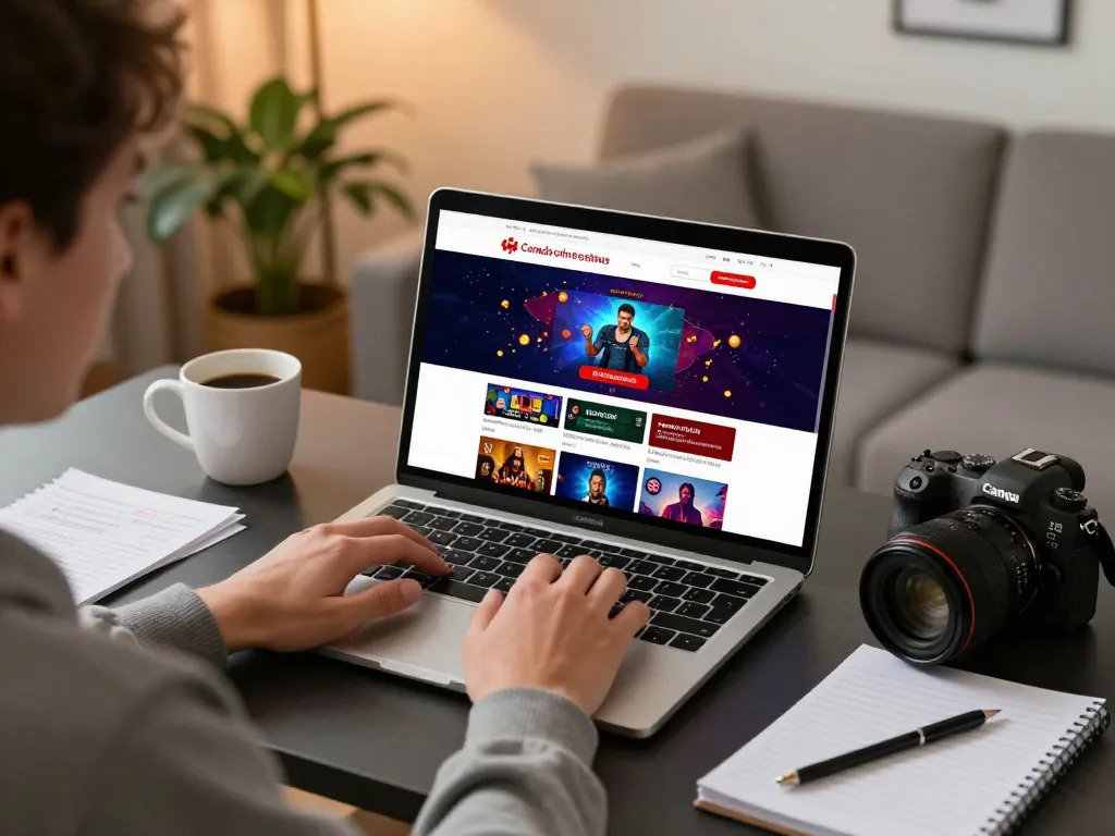 Engaging with Canada online casinos at home, featuring a player focused on gaming strategy.