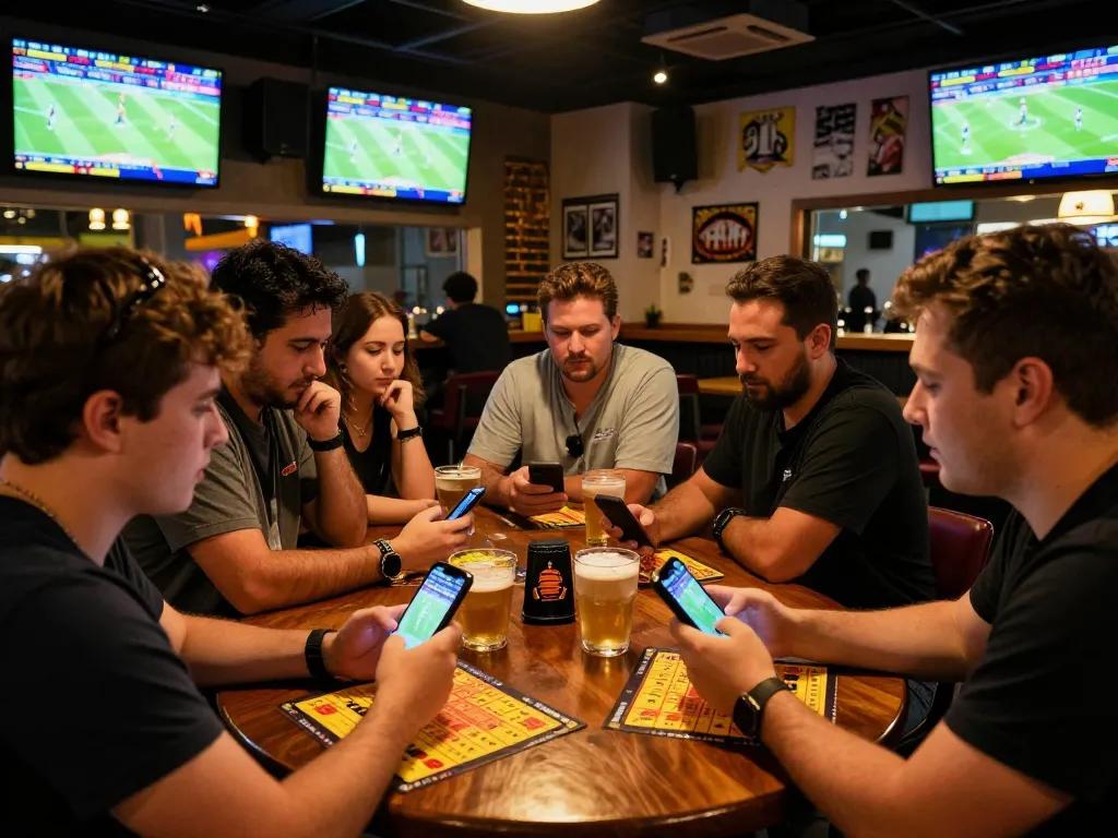 Place bets and enjoy live sports at SKY88 in a vibrant atmosphere with screens showing exciting games.
