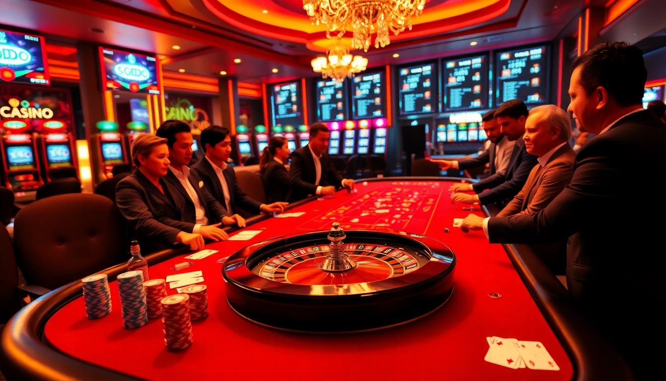 SODO Casino table with players and dealers, showcasing an exciting gambling atmosphere