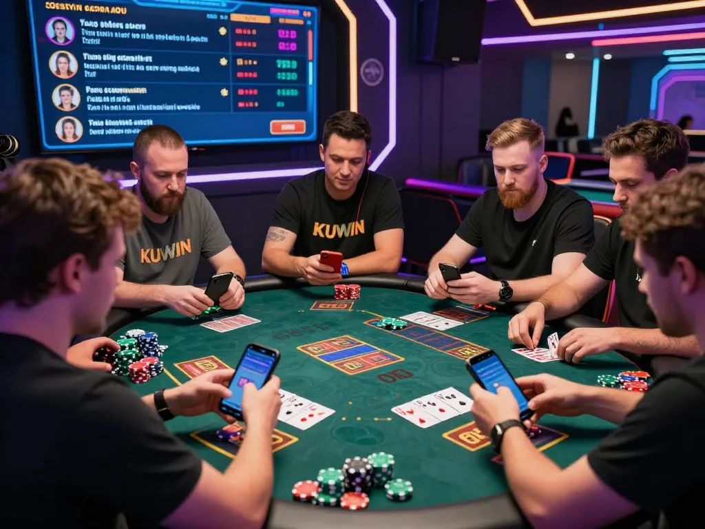 Players enjoying an exciting online gaming experience at https://kuwincom.net/ with vibrant neon lights.