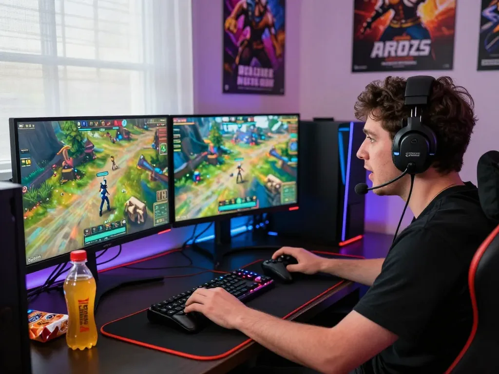 Player fully engaged in sun win online gaming session showcasing colorful graphics and vibrant gaming decor.