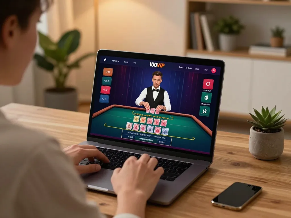100VIP online player engaging in a live casino game, demonstrating strategic gameplay.