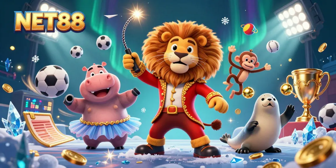Bet on NET88 and experience thrilling wins with cartoon characters in this vibrant casino scene.