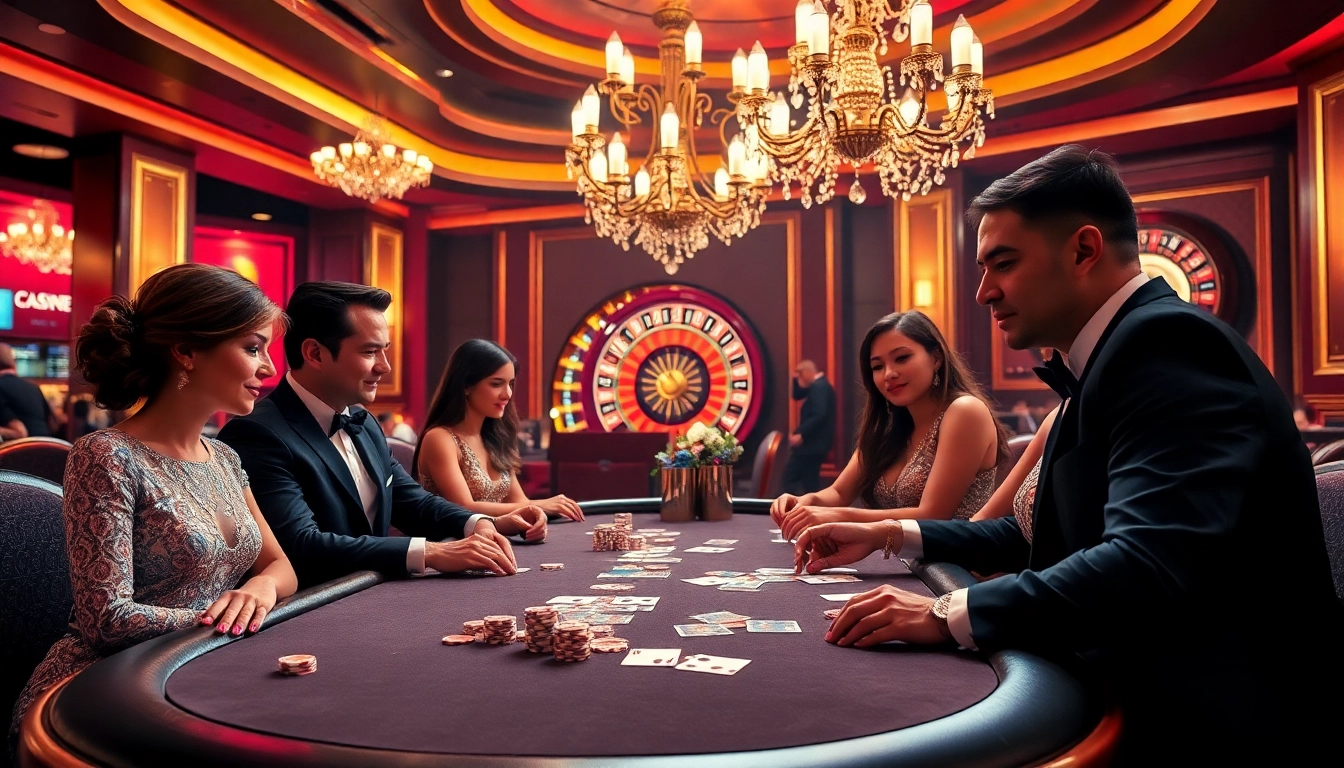 Players enjoying a thrilling poker game at a luxurious casino, embodying the essence of game queen.