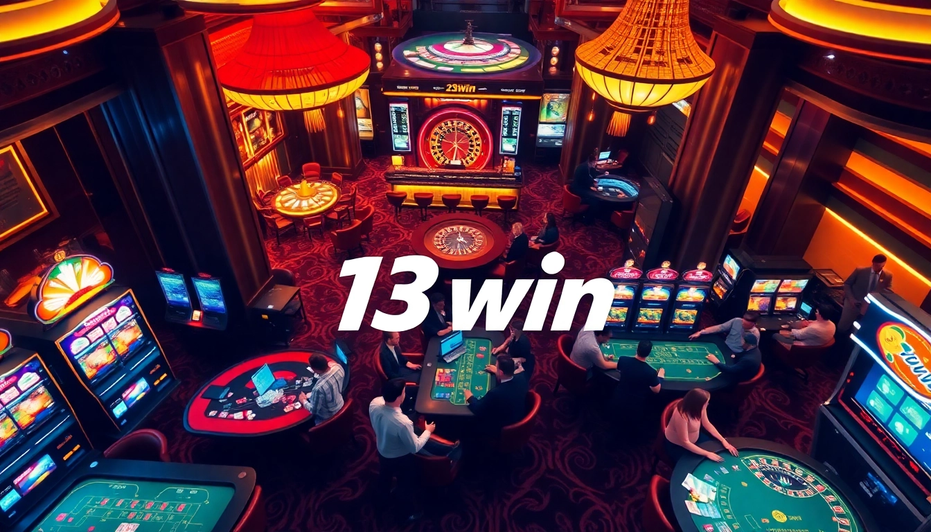 Players enjoying games at the 13win casino with vibrant slot machines and tables.
