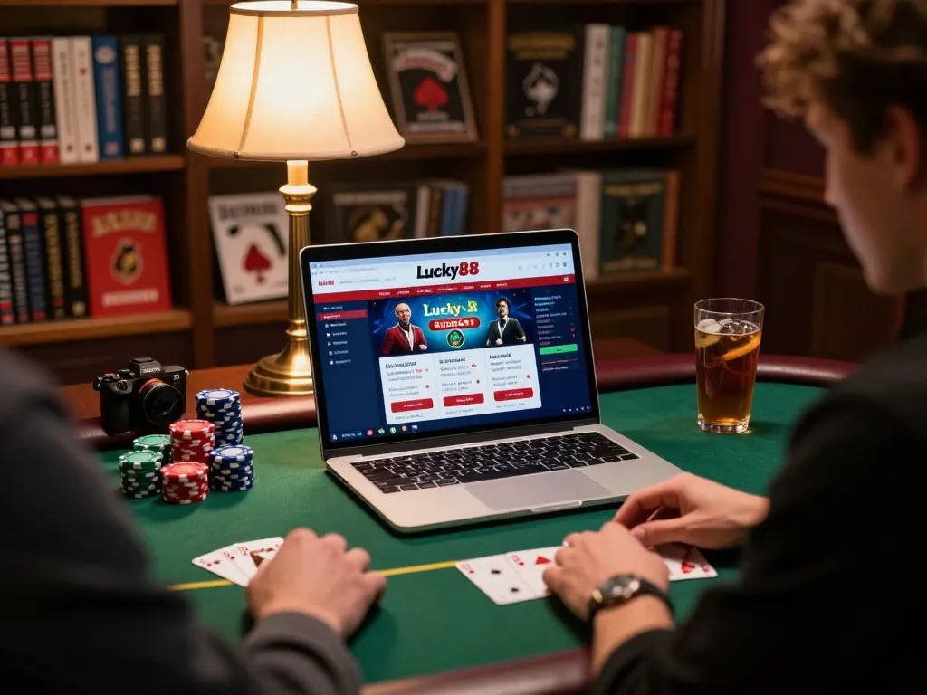 Engaging gameplay at Lucky88 casino on a laptop, showcasing strategic decisions and action.