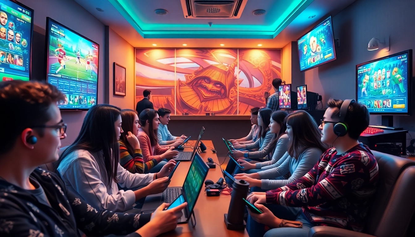 Dynamic gaming scene showcasing players enjoying online casino games at 789winn.clothing.