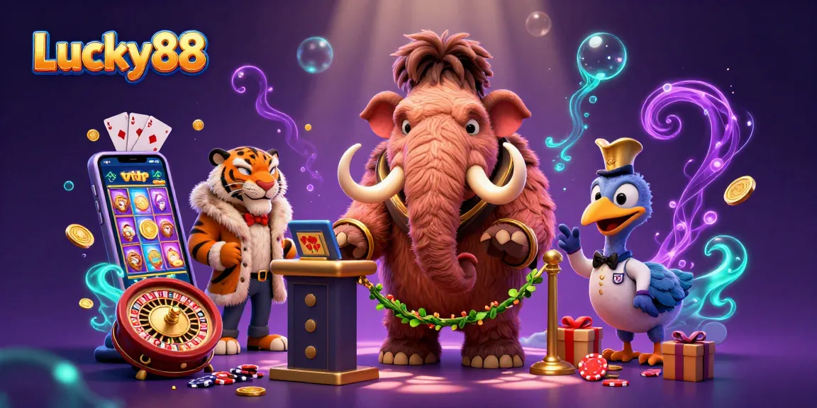 Experience thrilling gameplay at Lucky88 with a vibrant casino scene featuring unique animal characters