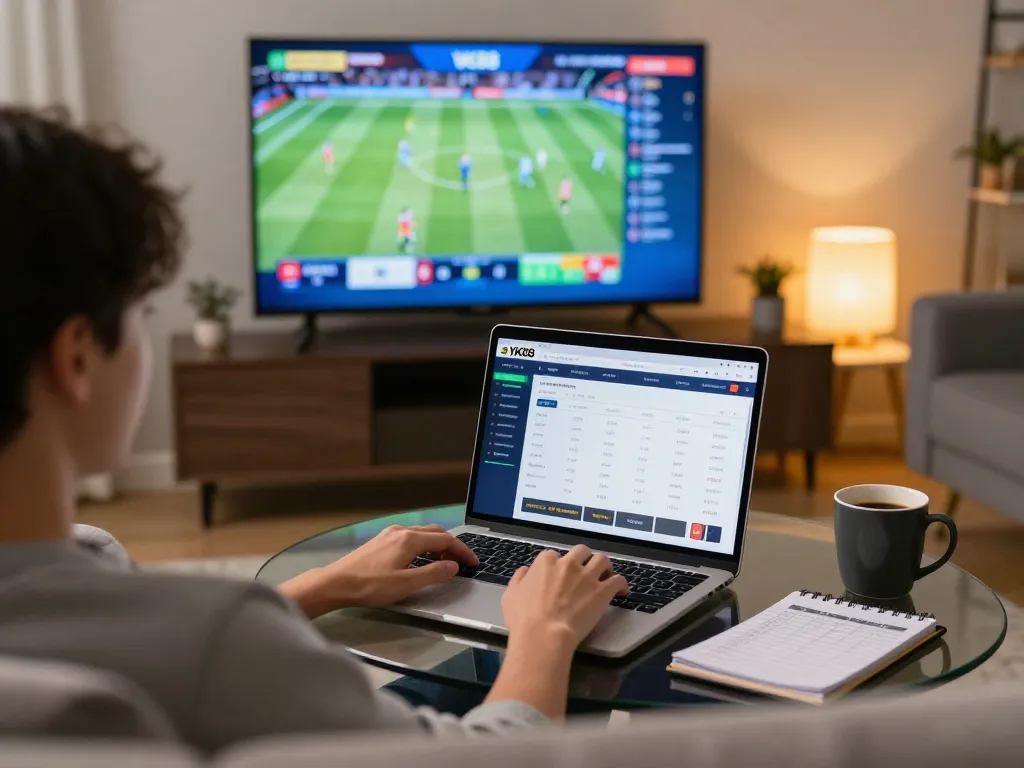 Engaging in online betting with VK88, showcasing a strategic sports betting setup at home.