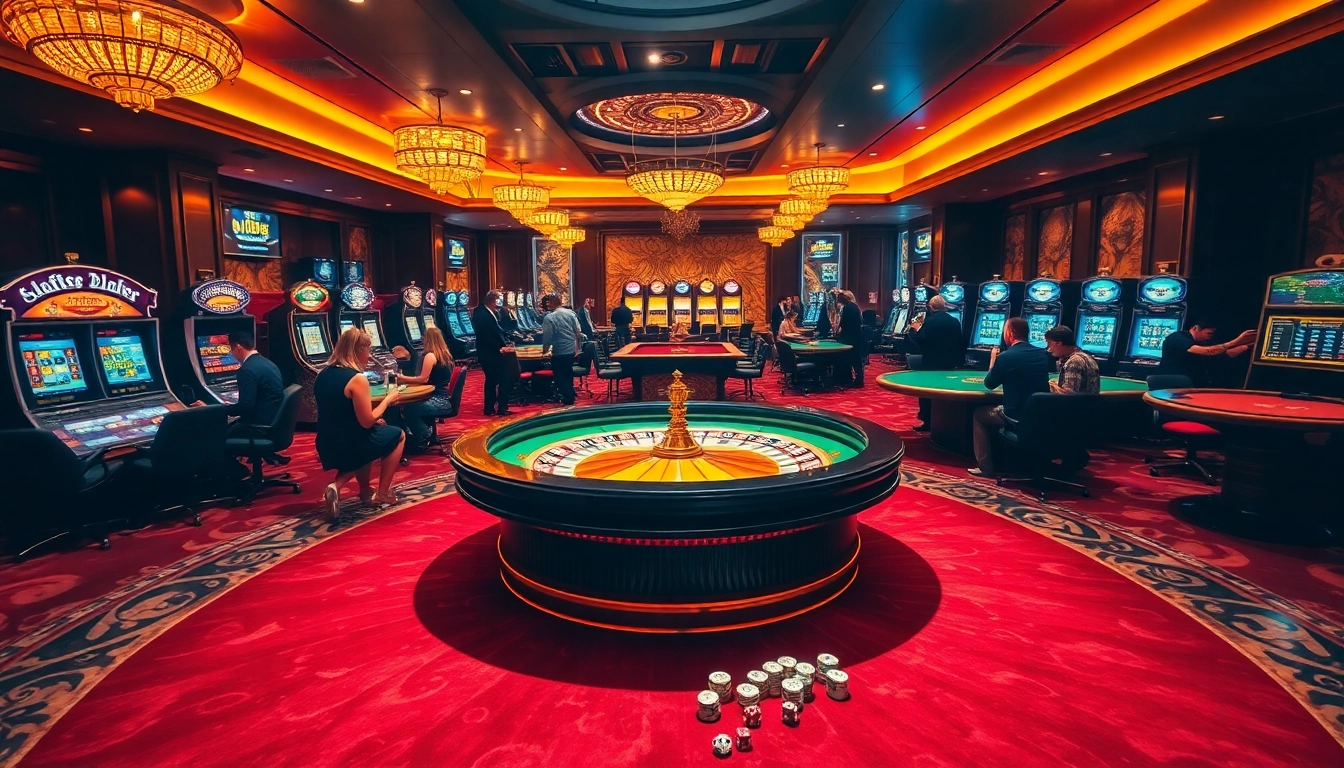 Experience the excitement of online gambling at https://gg88.black/ with vibrant casino tables and glowing slot machines.