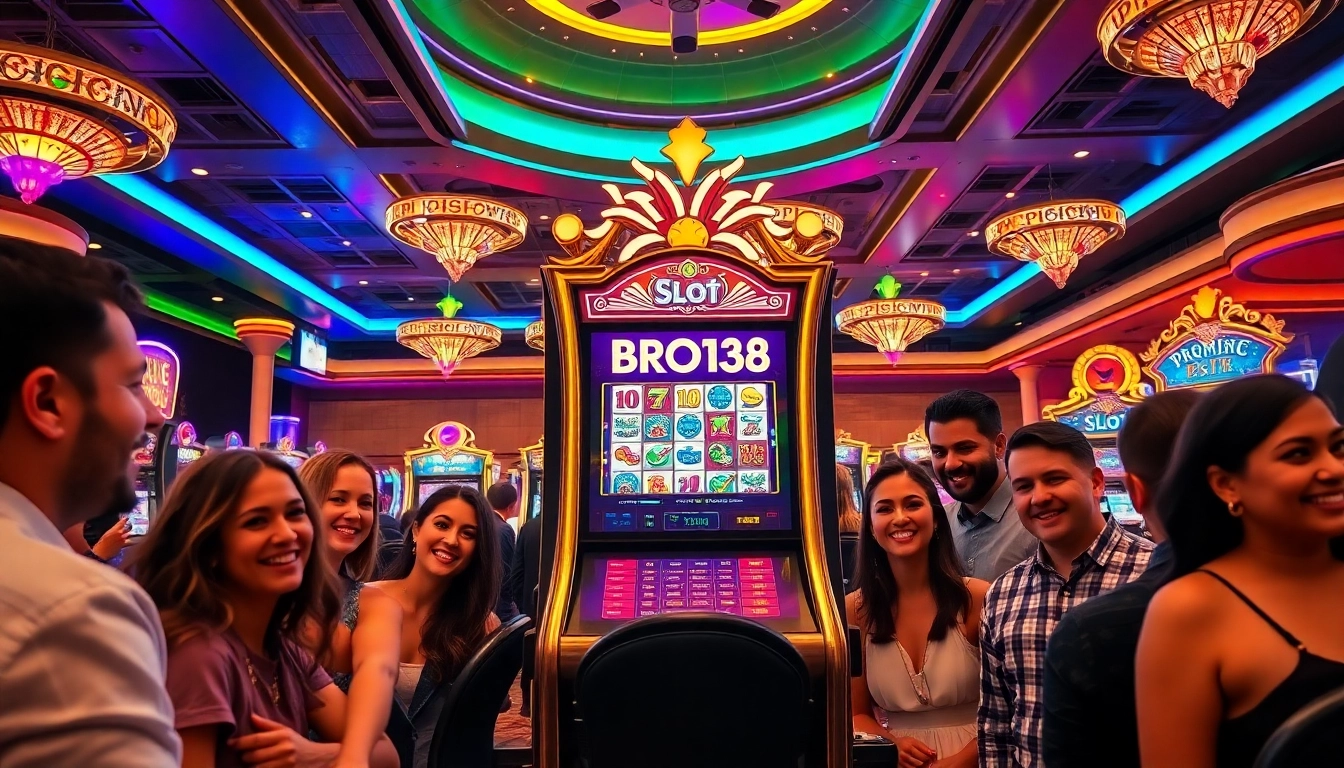 Experience the excitement of BRO138 slot at a luxurious casino with vibrant decorations.