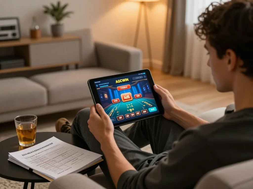 Berinteraksi dengan aplikasi AGCWIN di tablet meningkatkan permainan online strategis untuk penggemar tenku-ichiba.